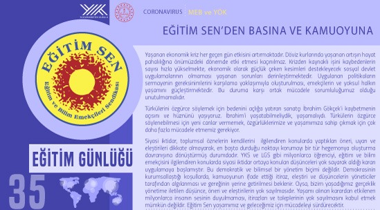 Eğitim Sen’den Basına ve Kamuoyuna / Eğitim Günlüğü 35