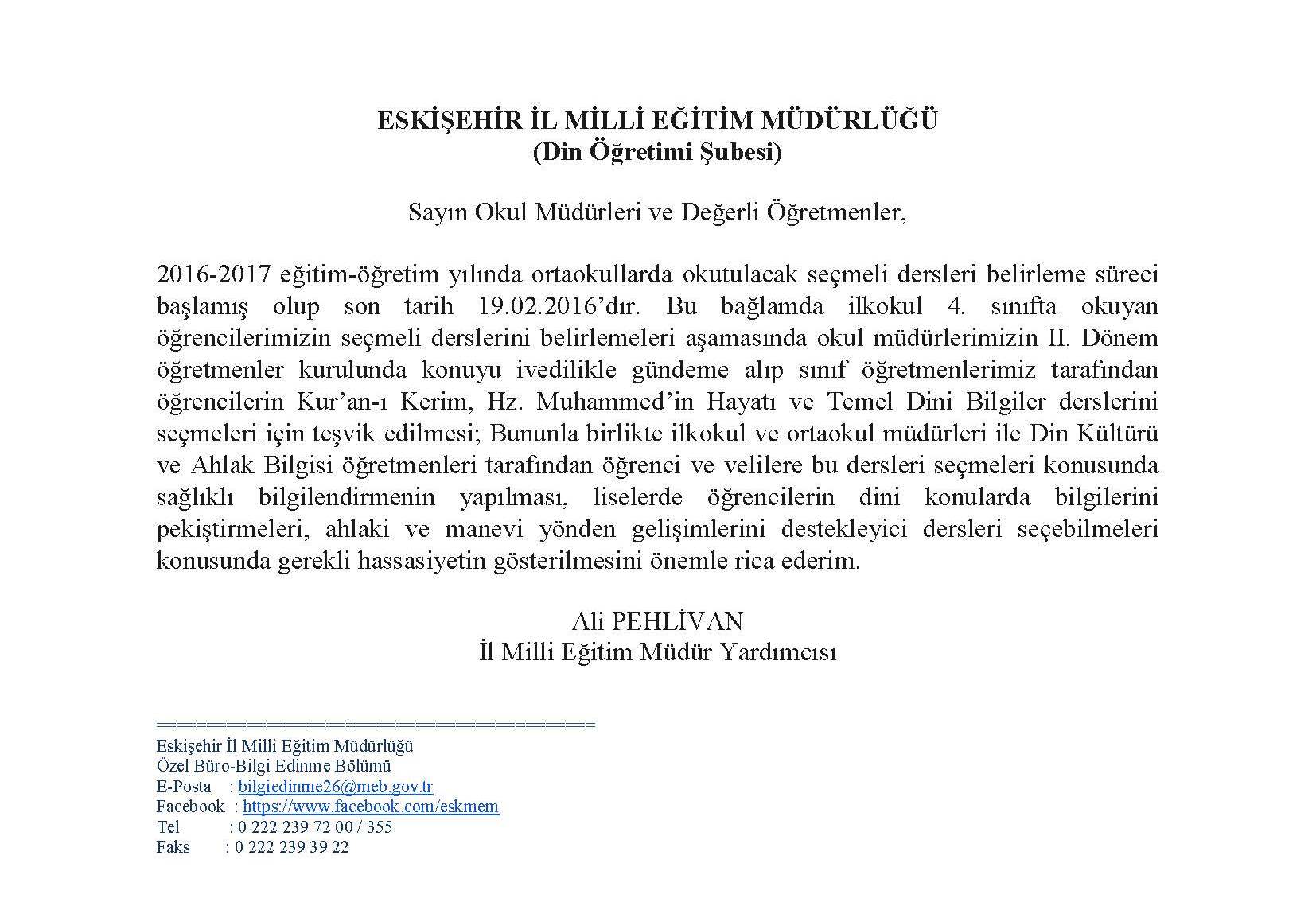 Din ve Kuran Dersi İçin Okullara Talimat